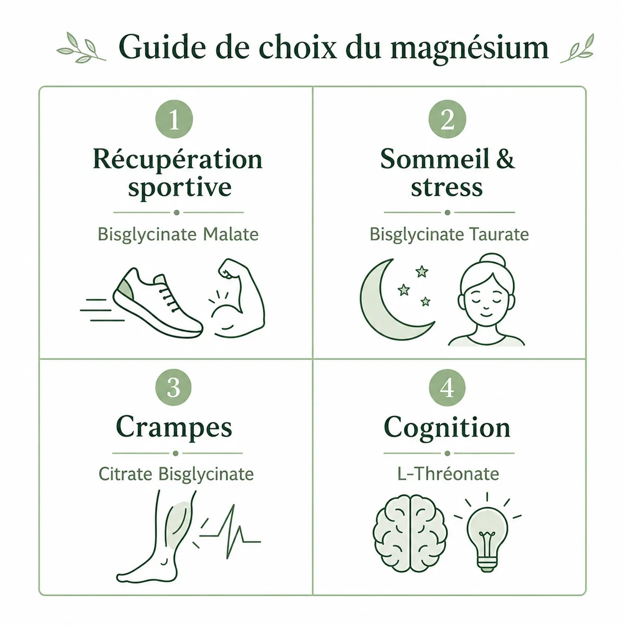 Guide de choix du magnésium selon l'objectif sport sommeil crampes cognition